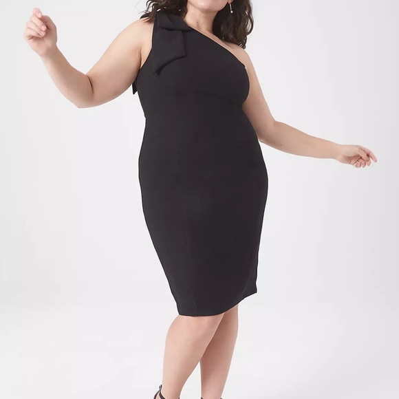Lane Bryant women’s  one-Shoulder bow detail lined black Dress, MSRP $139|Sz:22 - Picture 1 of 16